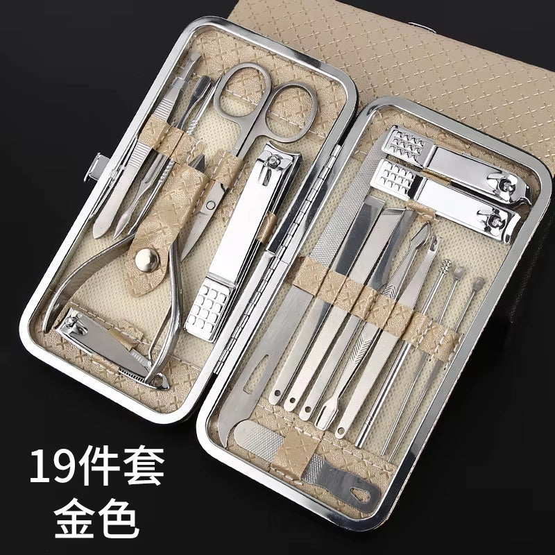 19PCS Professional Pedicure Nail Scissors Tool Nail Clipper Set Stainless Steel Manicure Cutter Trimmer Ear Spoon Nail Clipper