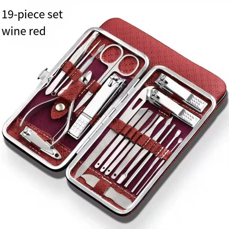 19PCS Professional Pedicure Nail Scissors Tool Nail Clipper Set Stainless Steel Manicure Cutter Trimmer Ear Spoon Nail Clipper