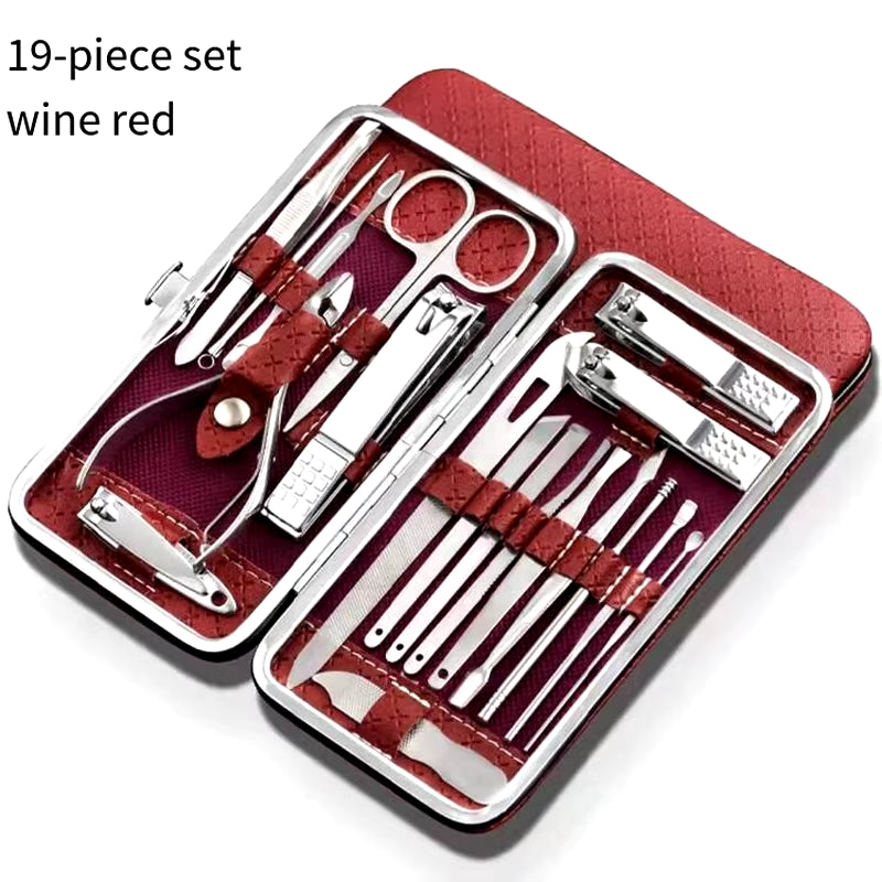 19PCS Professional Pedicure Nail Scissors Tool Nail Clipper Set Stainless Steel Manicure Cutter Trimmer Ear Spoon Nail Clipper