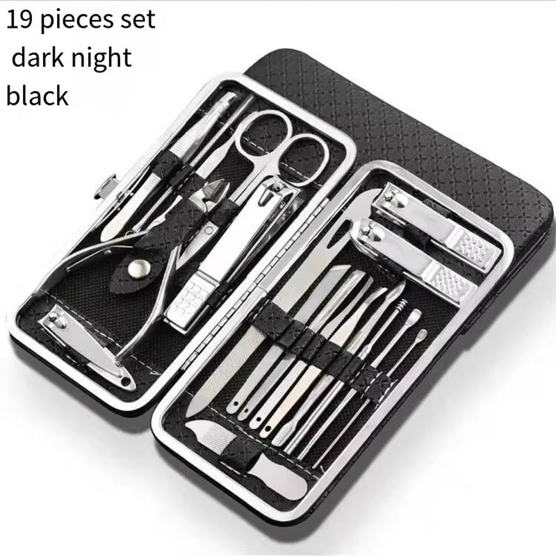 19PCS Professional Pedicure Nail Scissors Tool Nail Clipper Set Stainless Steel Manicure Cutter Trimmer Ear Spoon Nail Clipper